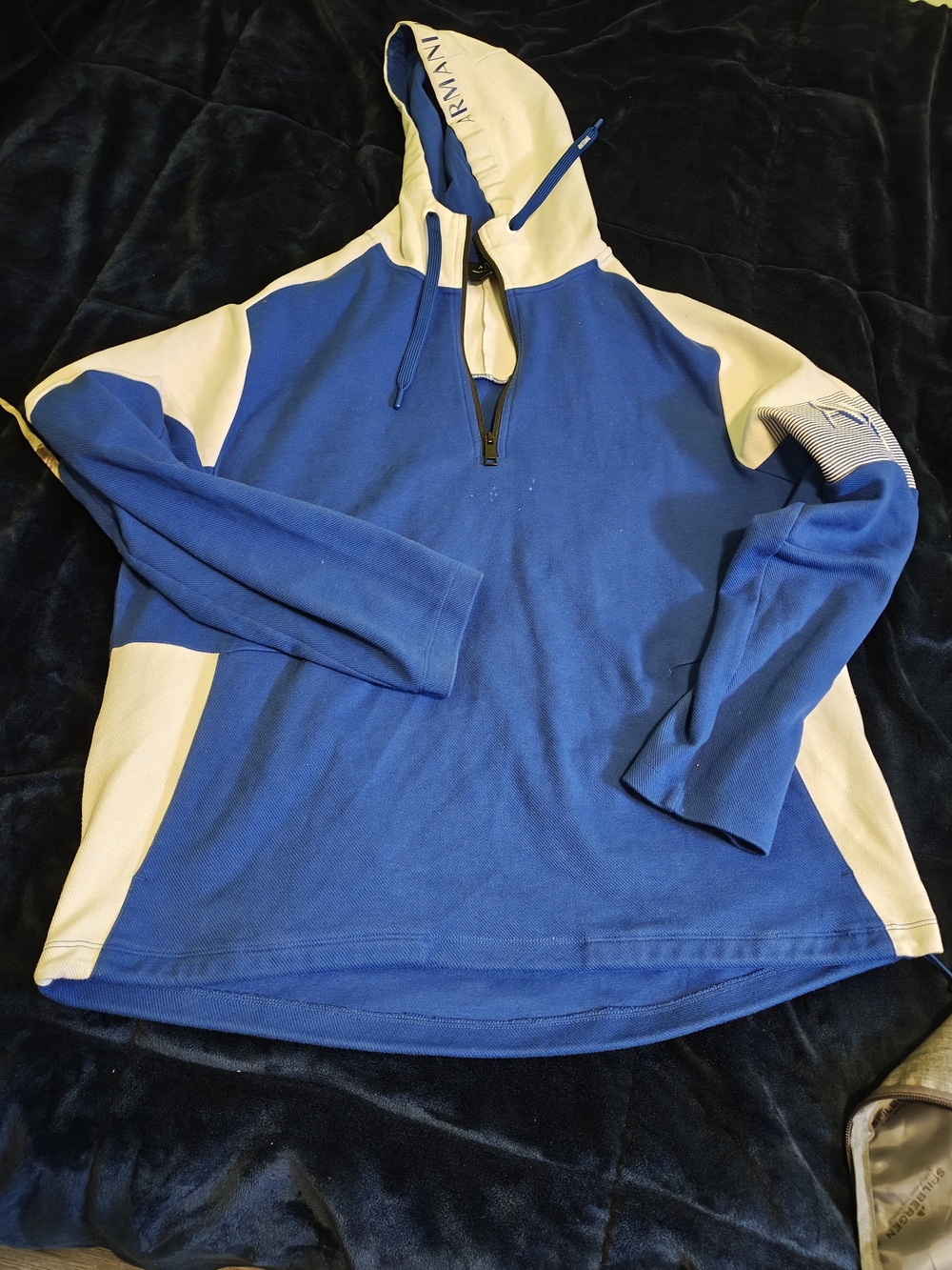 Armani Exchange Blue and White Half-Zip Hoodie